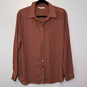Women's top by Rose&Olive black,orange, white.  Front button up. Large . modern